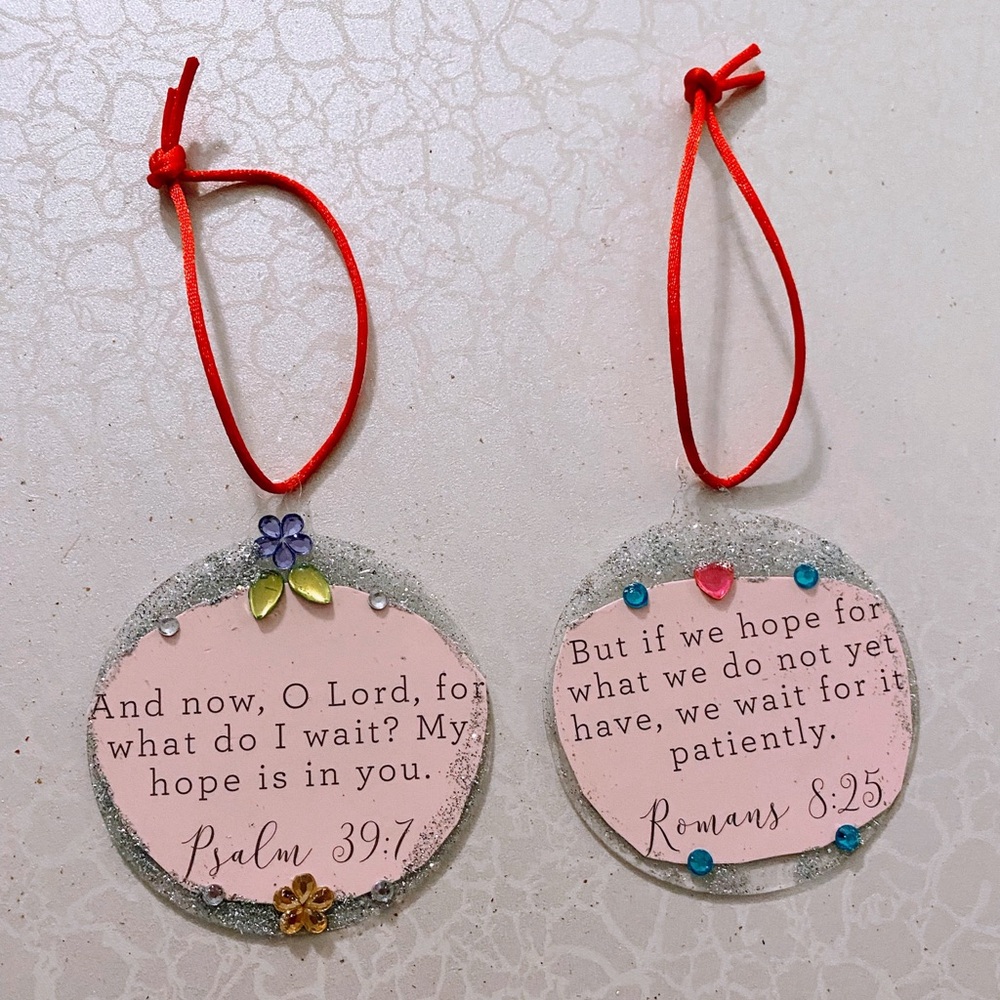Inspirational Bible Verses Holiday Ornaments or home decor with Red Ribbon